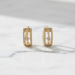 Load image into Gallery viewer, EHC57625. 14K Solid Yellow Gold Diamond Fancy Hoop Earrings