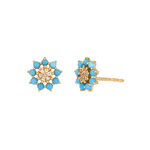 Load image into Gallery viewer, 14K Gold Diamond and Turquoise Flower Stud Earring