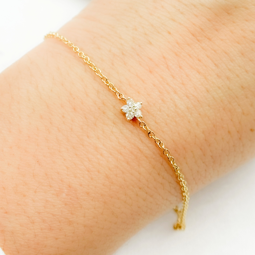 14k Solid Gold Diamond Flower Bracelet. BFC60634