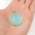 Load image into Gallery viewer, Buy Now Sterling Silver Round Moon and Star Enamel Pendant