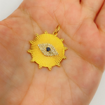 Load image into Gallery viewer, GDP300. 14K Solid Gold Diamond and Blue Sapphire Circle Evil Eye