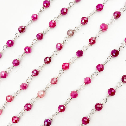 Red Quartz Sterling Silver Wire Wrap Chain