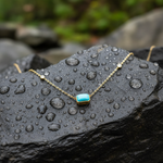 Load image into Gallery viewer, NT407401. 14K Solid Gold Rectangular Turquoise Fancy Tiny Necklace
