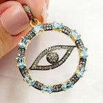 Load image into Gallery viewer, Diamond Sterling Silver Round Eye Pendant with Gemstones