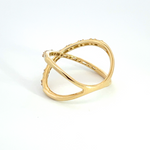 Load image into Gallery viewer, 14k Solid Gold Diamond Criss Cross Ring.