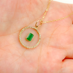 Load image into Gallery viewer, 14K Solid Gold Diamond Circle Shape Crystal Charm with Gemstone in the Center. GDP598
