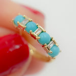 Load image into Gallery viewer, 14K Solid Gold Diamonds and Turquoise Hoop