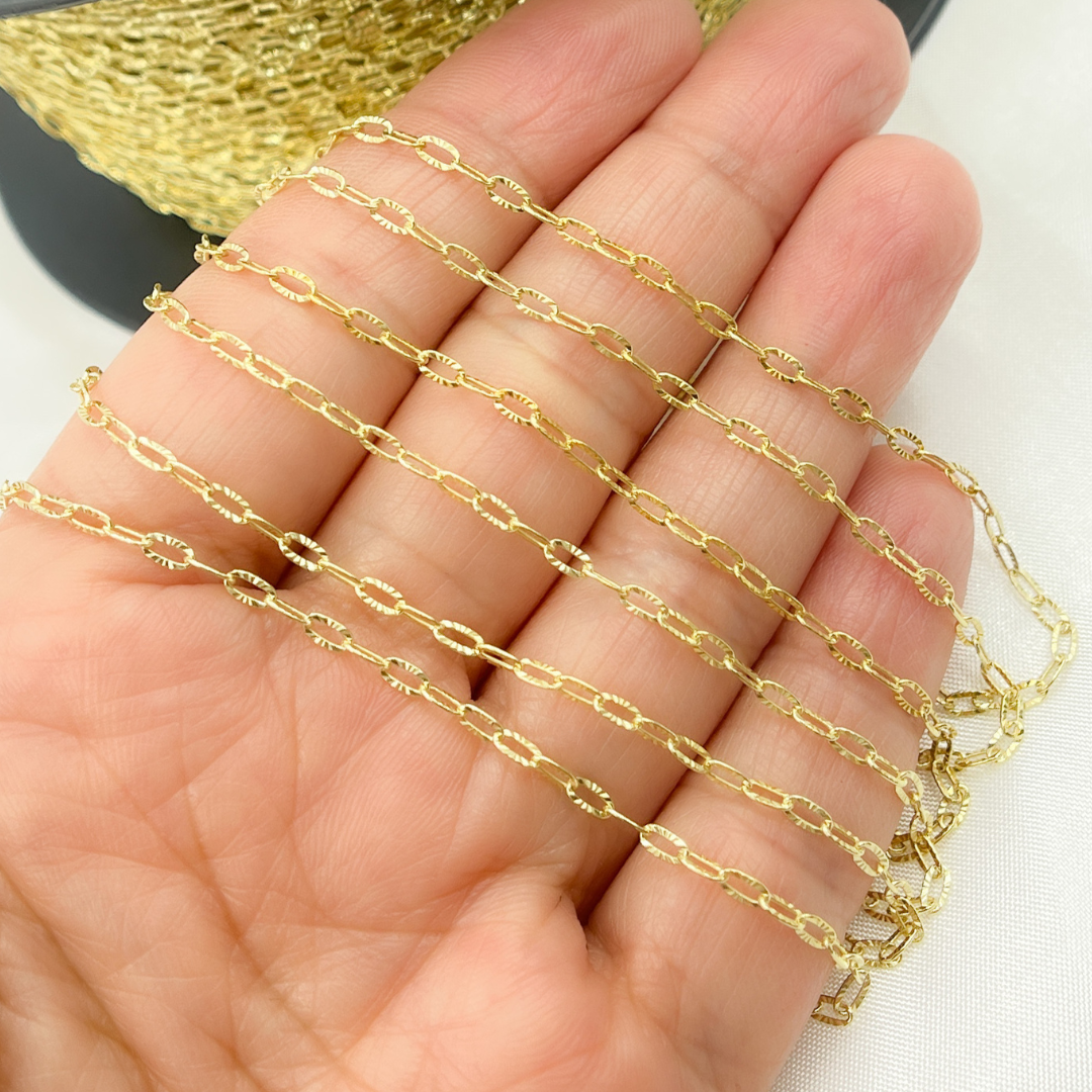 Z15GP. Gold Plated 925 Sterling Silver Cable Flat Diamond Cut Link Chain