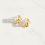 Load image into Gallery viewer, 15850018845. 14K Solid Gold Smooth and Textured Ribbed Hollow Stud Earrings