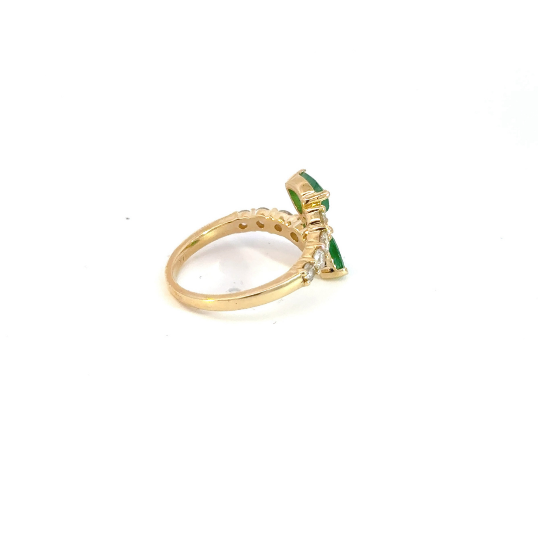 14k Solid Gold Spiral Diamond and Emerald Ring. RFM17697