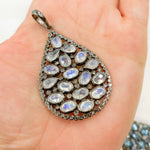 Load image into Gallery viewer, DSP022. Diamond Sterling Silver Drop Pendant With Gemstone