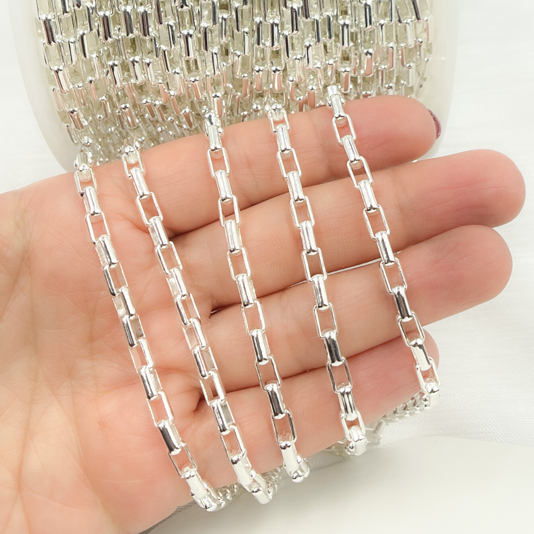 501. Sterling Silver Round Smooth Rectangle Link Chain