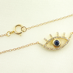 Load image into Gallery viewer, NFC70804BS. 14k Solid Yellow Gold, Diamonds & Precious Stone Cable Link Evil Eye Necklace