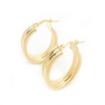 Load image into Gallery viewer, 14K Solid Gold Smooth and Textured Oval Hollow Hoop Earrings