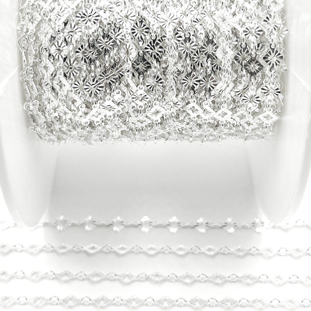 Sterling Silver Hammered Diamond Shape Link Chain