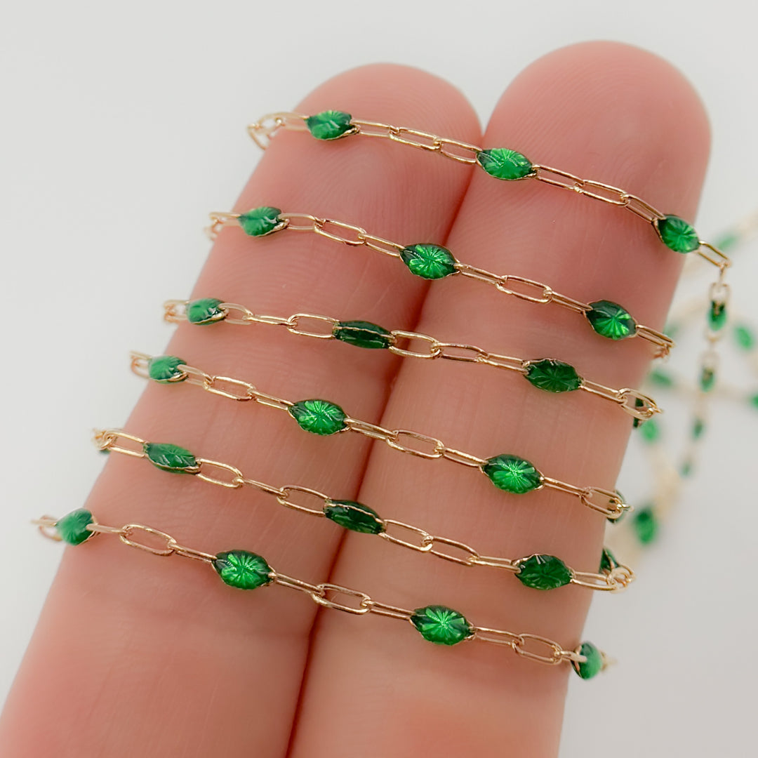 Shop Now Gold Filled Green Color Enamel Cable Chain