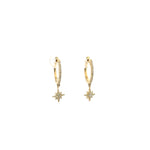 Load image into Gallery viewer, EHD56501. 14k Solid Yellow Gold Diamond Dangle Star Hoops