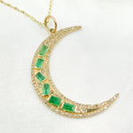 Load image into Gallery viewer, KG292. 14K Solid Gold Diamond and Emerald Moon Charm