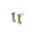 Load image into Gallery viewer, GDT502EM. 14k Solid Gold Diamond and Emerald Dangle Stud Earrings