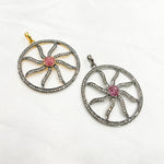Load image into Gallery viewer, DP066. Diamond & Sterling Silver Round Sun Pendant with Gemstone