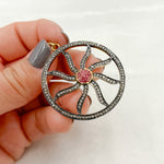 Load image into Gallery viewer, DP066. Diamond & Sterling Silver Round Sun Pendant with Gemstone