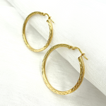 Load image into Gallery viewer, GER164. 14K Solid Gold Hollow Flat Diamond Cut Hoop
