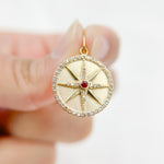 Load image into Gallery viewer, GDP498. 14K Solid Gold Diamonds and Ruby Circle Star Charm