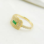 Load image into Gallery viewer, 14K Solid Yellow Gold Diamond and Emerald Rectangle Ring.