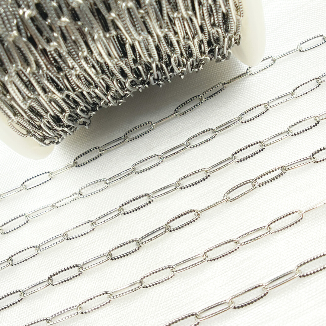 Oxidized 925 Sterling Silver Hammered Paperclip Link Chain. 2903LOX