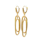 Load image into Gallery viewer, 14K Solid Gold Textured Tube Hollow Oval Dangle Leverback Earrings