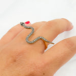 Load image into Gallery viewer, DR015. Diamond Sterling Silver Snake Ring with Gemstone