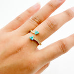 Load image into Gallery viewer, 14K Solid Yellow Gold Diamond and Turquoise Open Triangle Ring