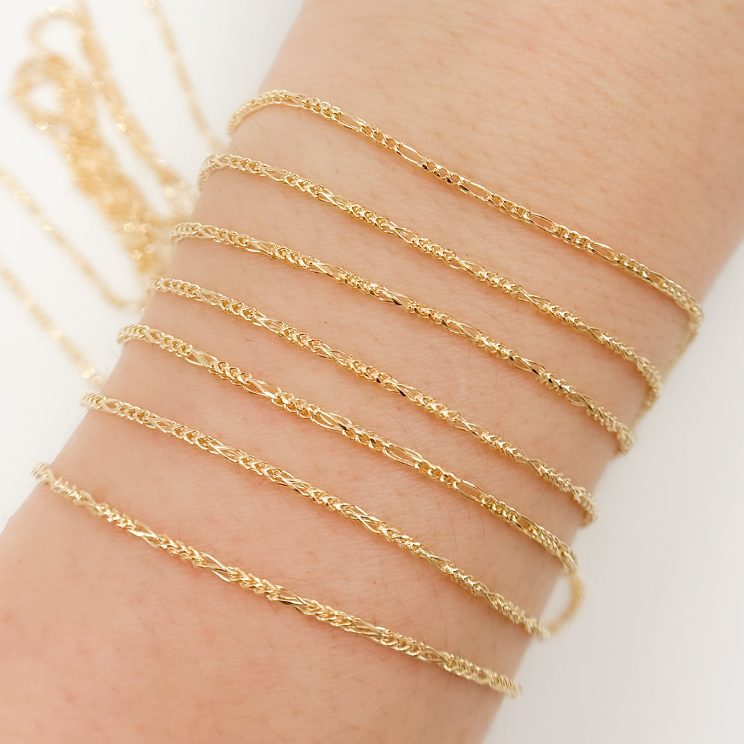 14K Solid Gold Round Figaro Link Chain