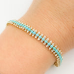 Load image into Gallery viewer, BFN60696TQ. 14k Solid Gold Diamond and Turquoise Bracelet