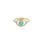 Load image into Gallery viewer, 14k Solid Gold Diamond and Turquoise Eye Ring.