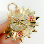 Load image into Gallery viewer, 14K Gold Circle Compass Charm with Diamonds and Stones. KG132