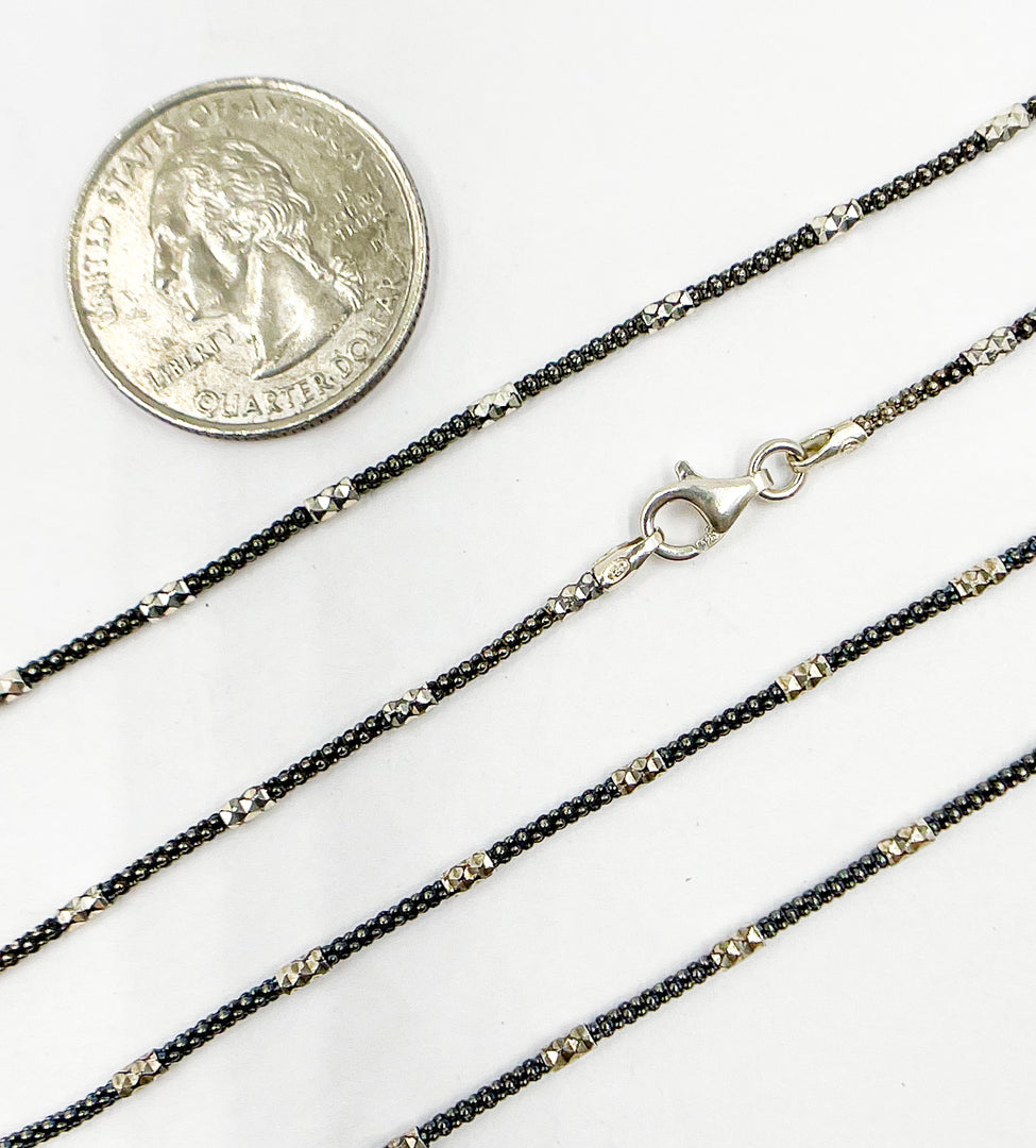 Black Rhodium 925 Sterling Silver Pop Corn Satellite Necklace. 15Necklace