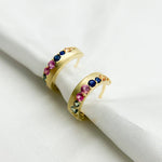Load image into Gallery viewer, HP402697. 14K Solid Yellow Gold Diamond and Multi Sapphire Hoop Earring