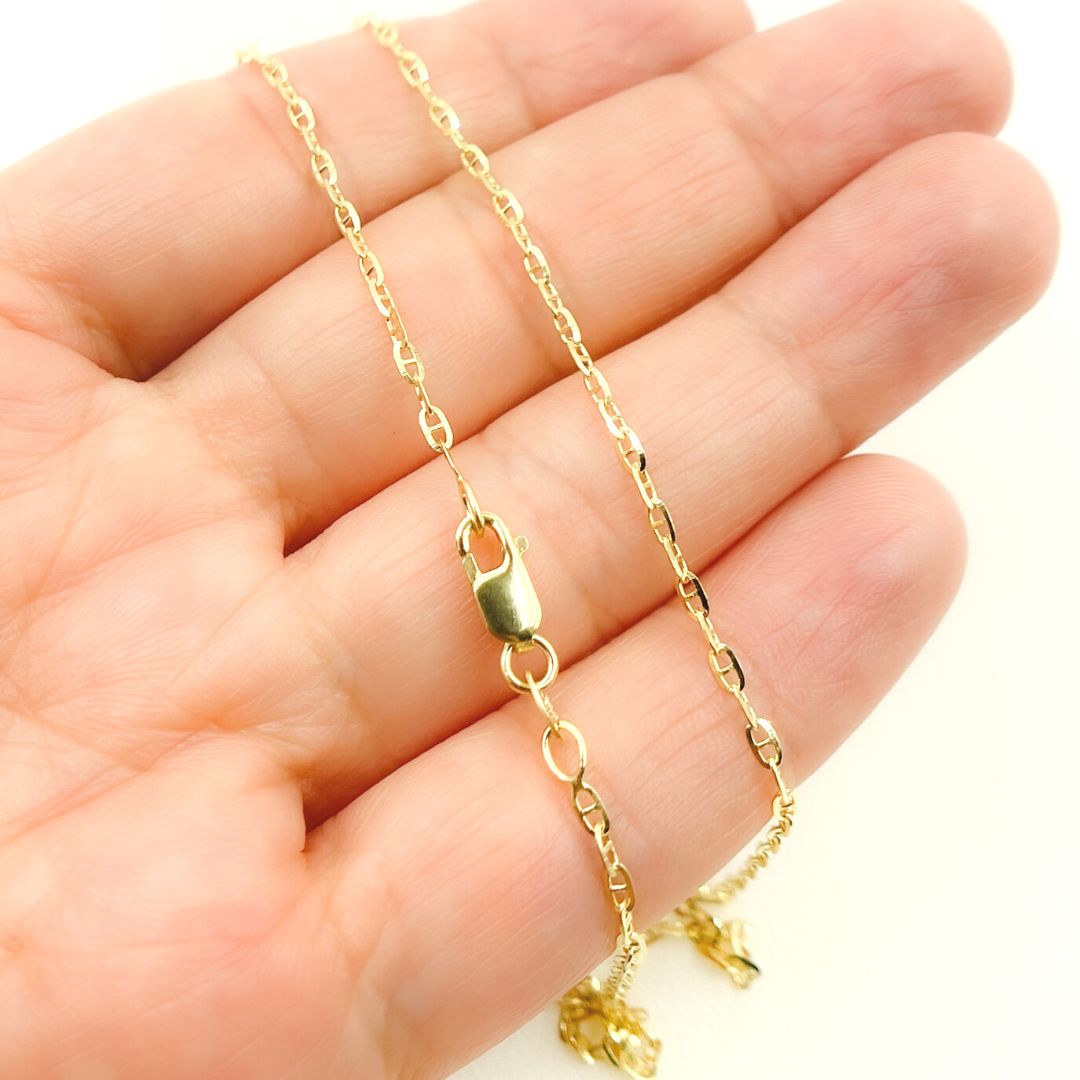 14K Solid Gold Diamond Cut Marina Link Chain