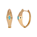Load image into Gallery viewer, 14K Solid Gold Turquoise Oval Hoops