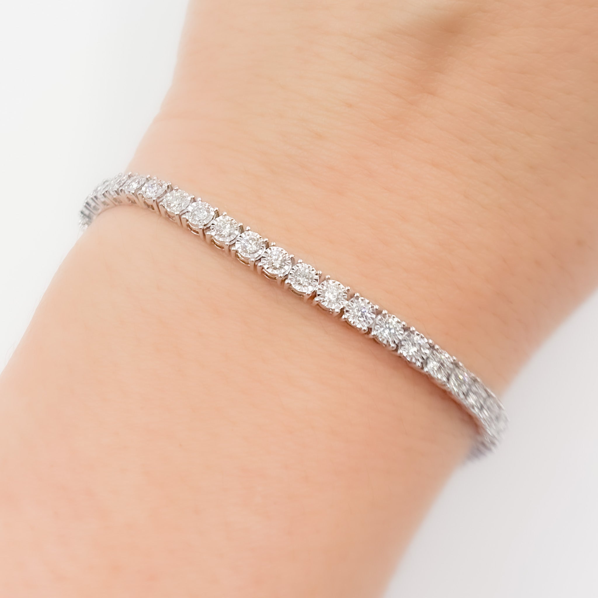 14K Solid White Gold Diamond Tennis Bracelet