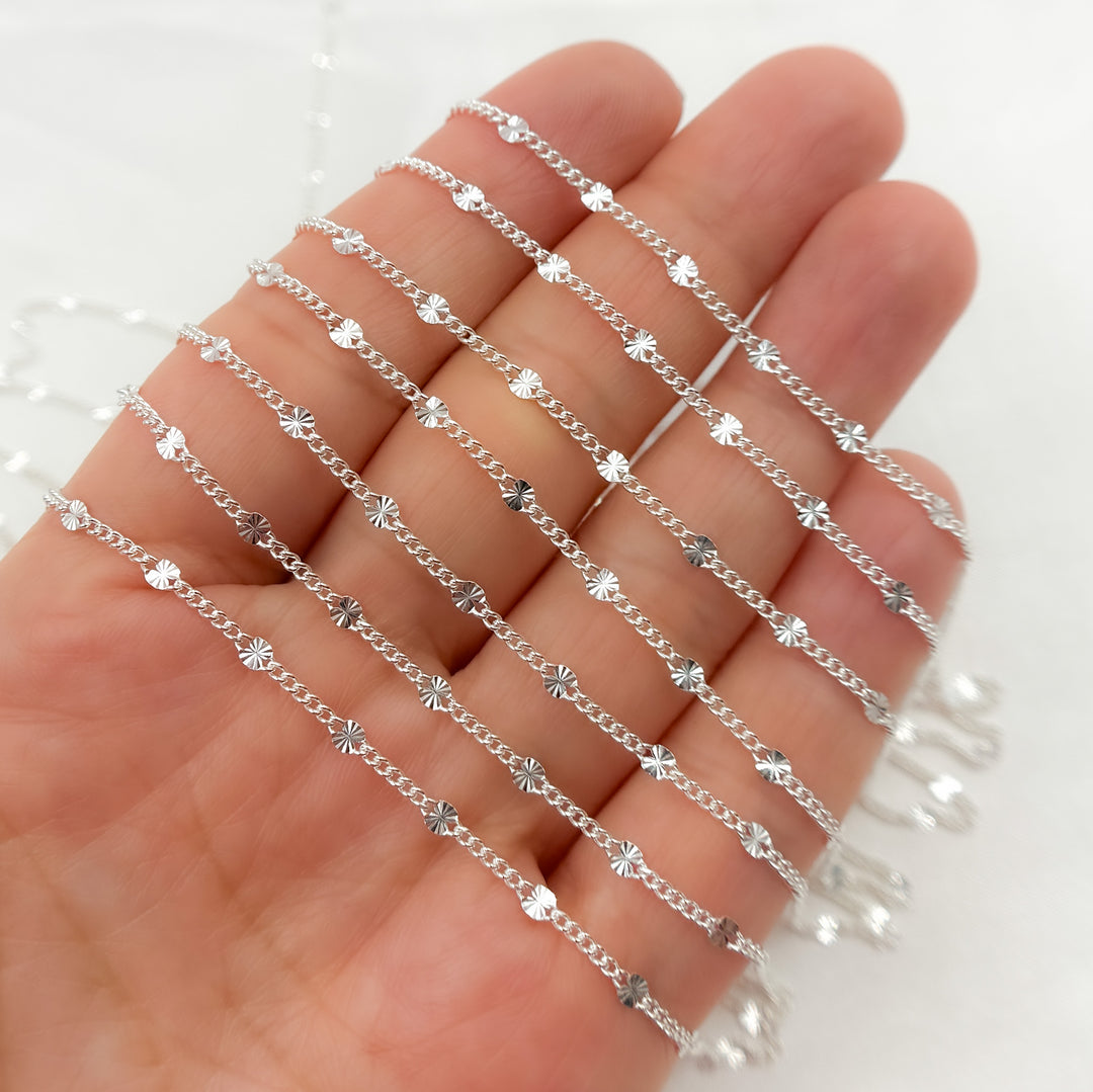 Sterling Silver Curb and Diamond Cut Marina Links