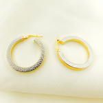 Load image into Gallery viewer, GER40. 14K Solid Gold and White Gold Earrings Round Shape Hoop with Texture