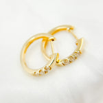 Load image into Gallery viewer, EHD56010. 14K Solid Yellow Gold Diamond Hoop Earring