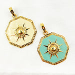 Load image into Gallery viewer, DP748A. Diamond Sterling Silver Octagon Sun Enamel Pendant