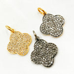 Load image into Gallery viewer, Three sterling silver flower charms with gold plating and black rhodium detailing, presented on a white background.