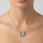 Load image into Gallery viewer, NFE72951TQ. 18K Solid Gold Turquoise Horseshoe Necklace