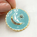 Load image into Gallery viewer, Shop Now Sterling Silver Round Moon and Star Enamel Pendant