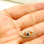 Load image into Gallery viewer, NFC70804BS. 14k Solid Yellow Gold, Diamonds & Precious Stone Cable Link Evil Eye Necklace