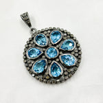 Load image into Gallery viewer, DSP13. Diamond Silver Gemstone Circle Flower Pendant